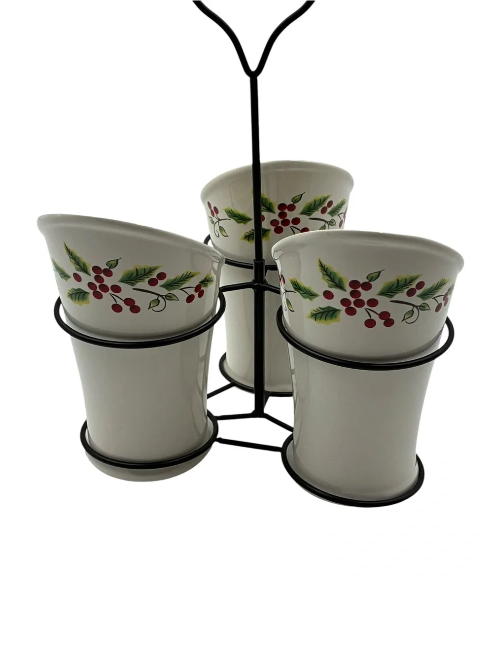 Collections Etc Christmas Holly Berry Flatware Utensil Caddy 3 Cup Holder